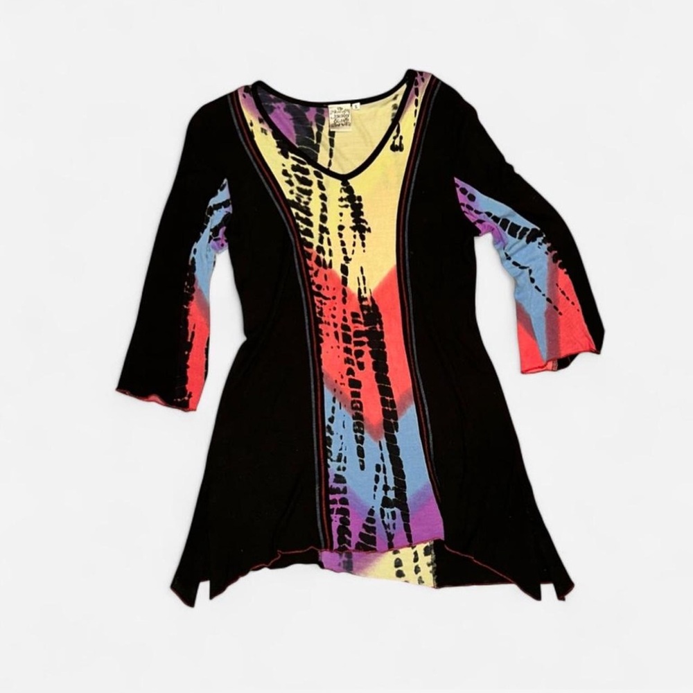 VINTAGE Y2K BOHO MULTI COLORED TIE DYE TUNIC TOP/ MINI DRESS